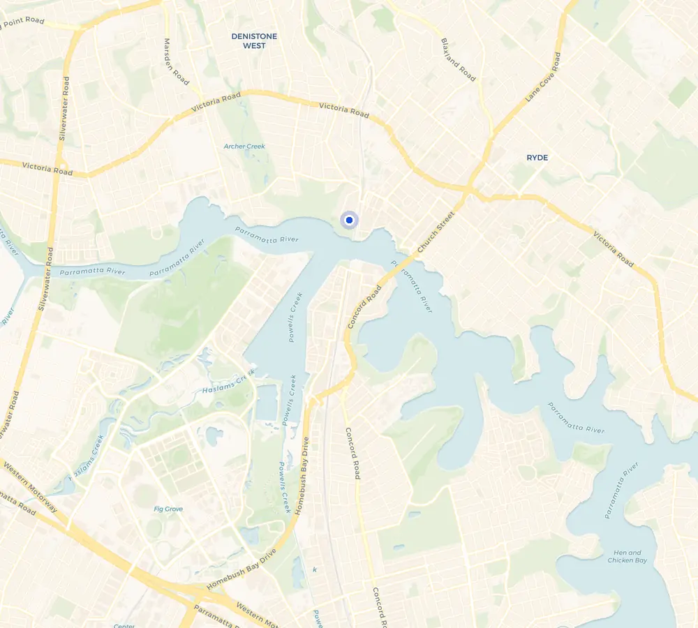 Map of the Meadowbank service area and the surrounding Ryde area, showing Meadowbank and the nearby streets we cover.